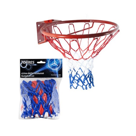 Купить Сетка баскетбольная Torres, нить 4 мм, бело-сине-красная в Звенигороде 